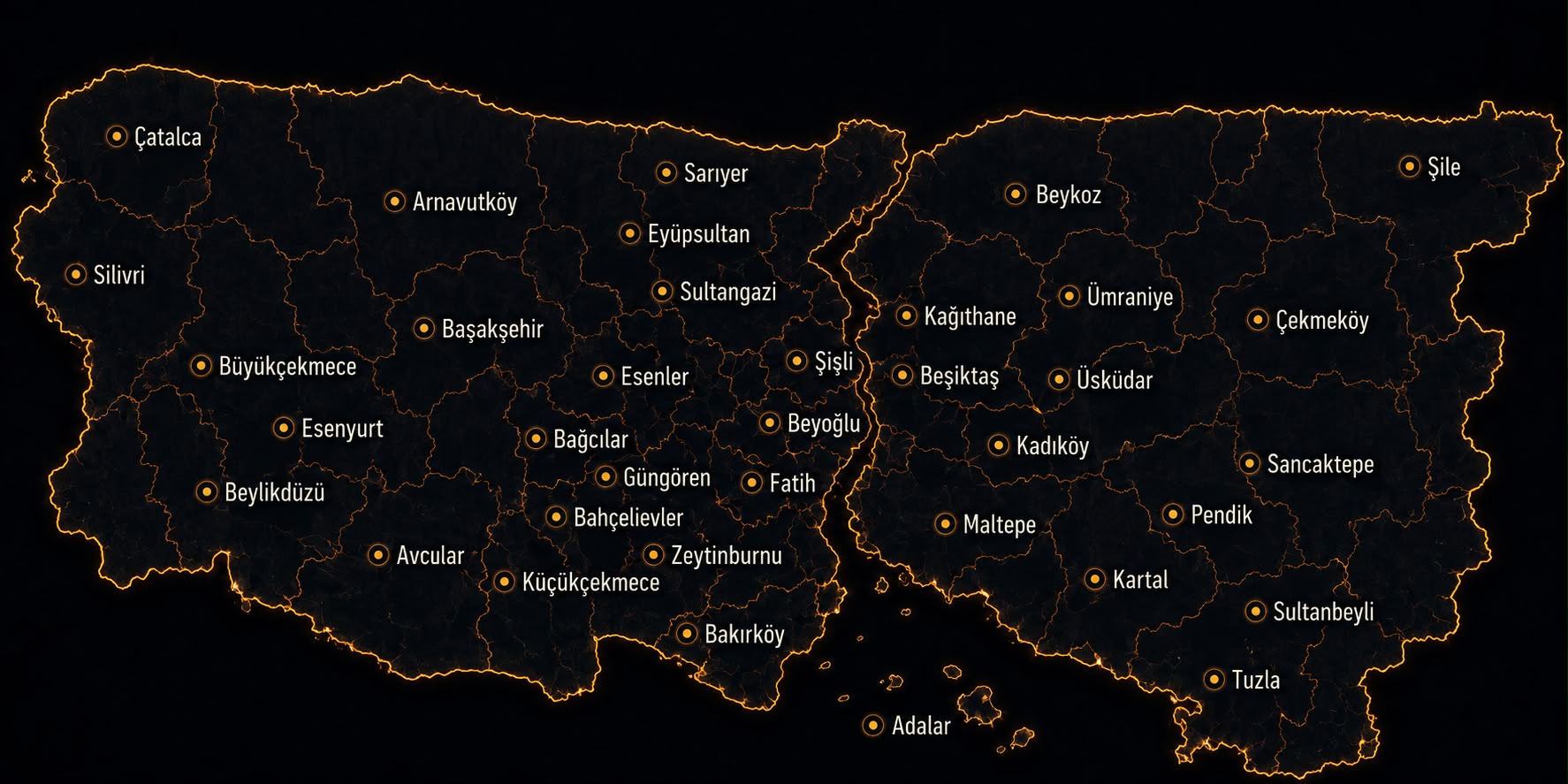 İstanbul 39 ilçe hizmet bölgeleri
